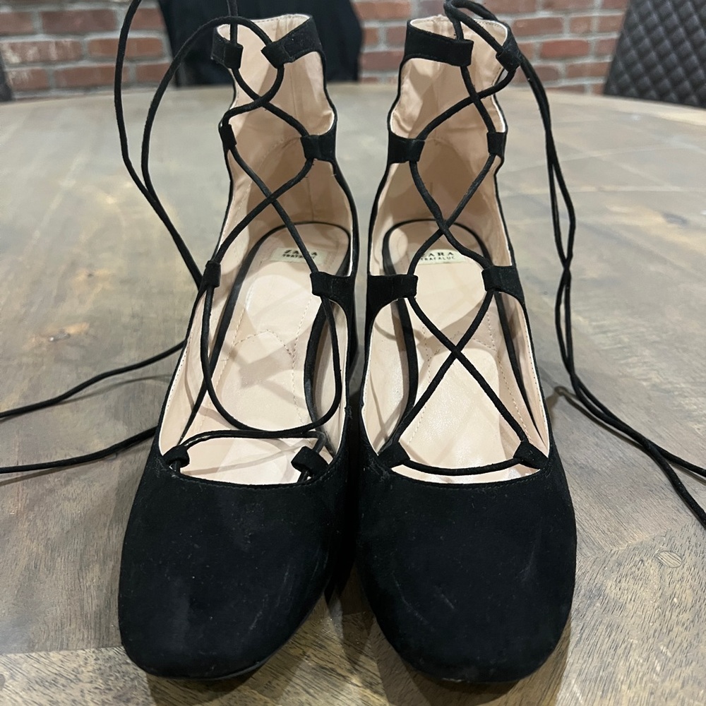 Zara lace up suede block heels - 8